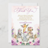 Blush Lila Blumenwald Safari Girl Baby Dusche Dankeskarte (Vorderseite)