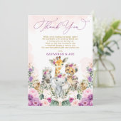 Blush Lila Blumenwald Safari Girl Baby Dusche Dankeskarte (Stehend Vorderseite)