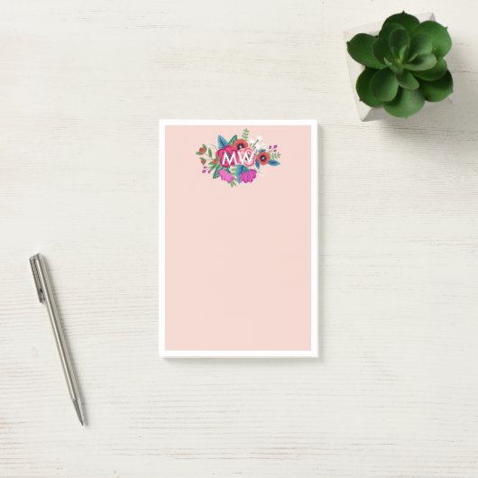 Blush Lila Boho Florals White Monogram Post-it Klebezettel (Büro)