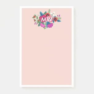 Blush Lila Boho Florals White Monogram Post-it Klebezettel