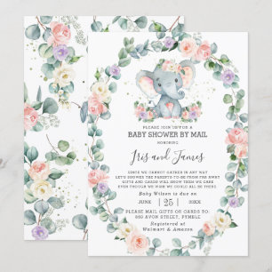 Blush Lila Floral Elephant Baby Dusche per Mail Einladung
