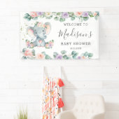 Blush Lila Floral Elephant Babydusche Willkommen Banner (Insitu)
