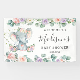 Blush Lila Floral Elephant Babydusche Willkommen Banner