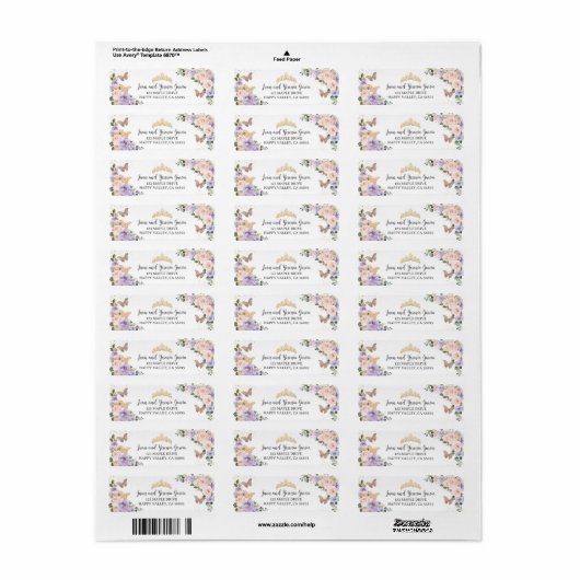 Blush Lila Floral Quinceanera XV Rücksendeadresse (Vorne)