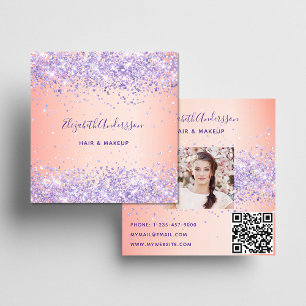 Blush lila Glitzer Foto qr Quadratische Visitenkarte