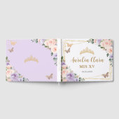 Blush Lila Lilac Floral Butterfliegen QUINCEAÑERA Gästebuch (Voll)