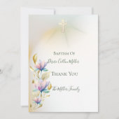 Blush & Lilac Bloral, Gold Cross Taufen Einladung (Vorderseite)