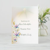 Blush & Lilac Bloral, Gold Cross Taufen Einladung (Stehend Vorderseite)