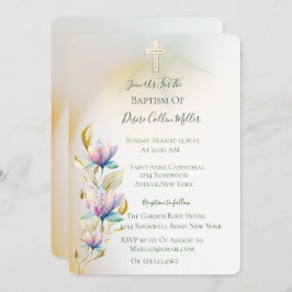 Blush & Lilac Bloral, Gold Cross Taufen Einladung