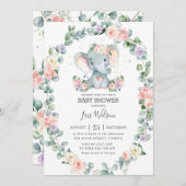 Blush Lilac Blumengrün Elephant Babydusche Einladung (Vorne/Hinten)