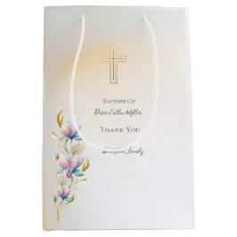 Blush & Lilac Floral, Gold Cross Taufen Geschenkta Mittlere Geschenktüte
