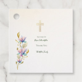 Blush & Lilac Floral ,Gold Cross Taufen Gunst Tag Geschenkanhänger