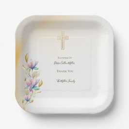 Blush & Lilac Floral, Gold Cross Taufen Teller