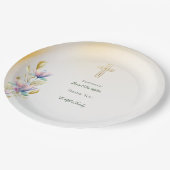 Blush & Lilac Floral, Gold Cross Taufen Teller (Schrägansicht)