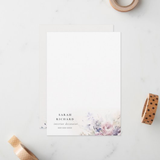 Blush Lilac Wasserfarbe Rose Blumenstrauß Business Mitteilungskarte (Vorderseite/Rückseite Beispiel)