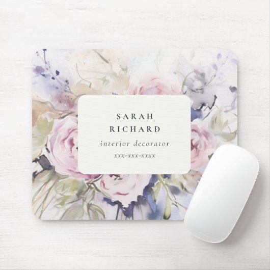 Blush Lilac Wasserfarbe Rose Blumenstrauß Business Mousepad (Mit Mouse)