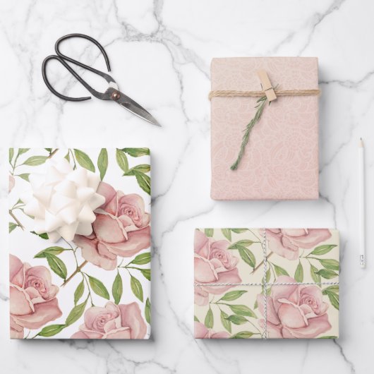 Blush Lilac Watercolor Rose Geschenkpapier Set (Vorderseite)