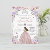 Blush Lilac Weiß Blumenkleid Quinceañera XV 16 Einladung (Stehend Vorderseite)