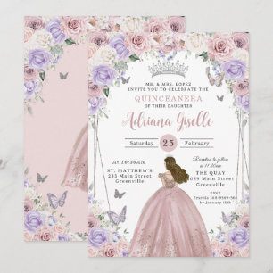 Blush Lilac Weiß Blumenkleid Quinceañera XV 16 Einladung