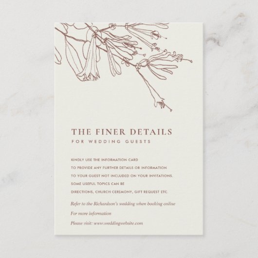 BLUSH LINE ZEICHNEND WEDINGDETAIL DER BLUSH-FLORAL BEGLEITKARTE (Vorderseite)