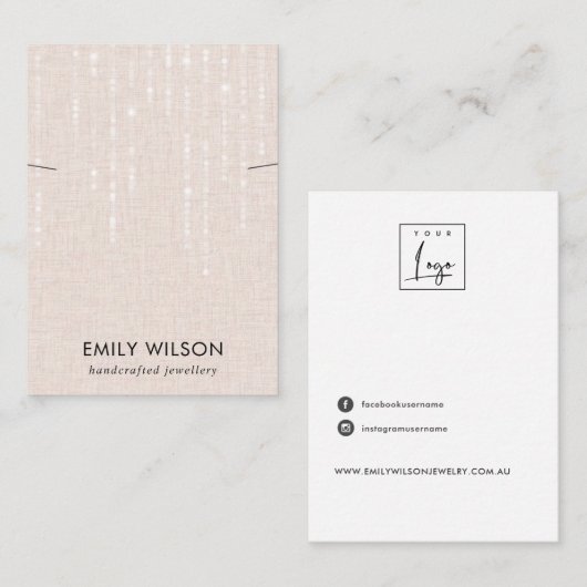 BLUSH LINEN LIGHT STRINGS NOKLACE BAND DISPLAY VISITENKARTE (Vorne/Hinten)