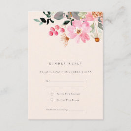 Blush Lively Pink Watercolor Floral Wedding RSVP Begleitkarte