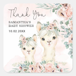 Blush Llama Floral Eucalyptus Baby Girl Vielen Dan Quadratischer Aufkleber