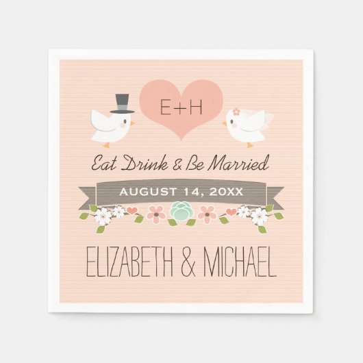 Blush Love Bird Dove Wedding Serviette (Vorderseite)