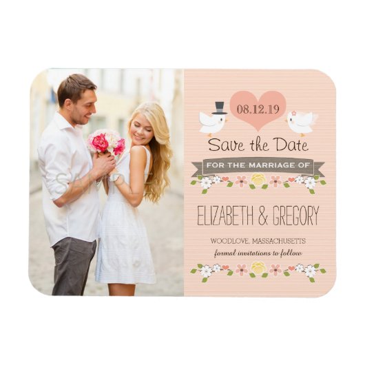 Blush Love Birds Dove Save the Date Magnet (Horizontal)