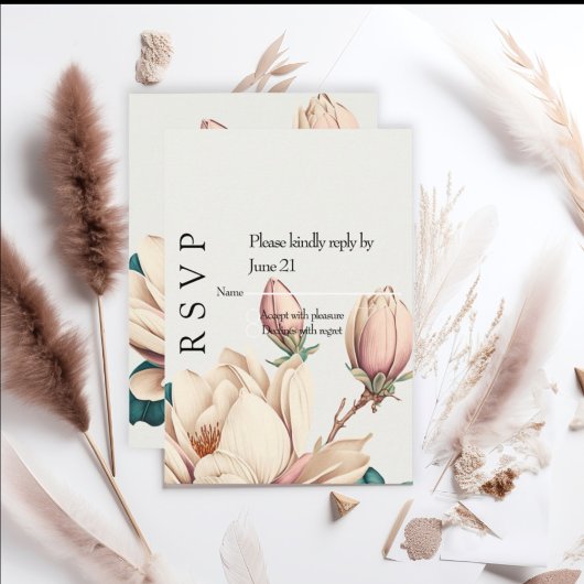 Blush magnolia RSVP karte