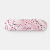 Blush Marble Cherry Blossom Monogram Girl Skateboard (Horizontal)