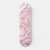 Blush Marble Cherry Blossom Monogram Girl Skateboard (Vorderseite)