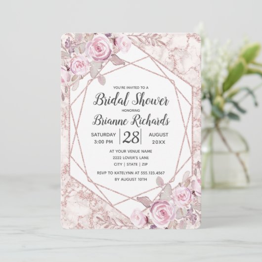 Blush Marble Geometric Bridal Dusche Einladung (Stehend Vorderseite)