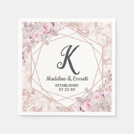 Blush Marble Geometric Floral Monogram Wedding Serviette
