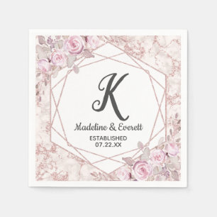 Blush Marble Geometric Floral Monogram Wedding Serviette