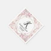 Blush Marble Geometric Floral Monogram Wedding Serviette (Ecke)