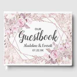 Blush Marble Geometric Floral Wedding Monogram Gästebuch
