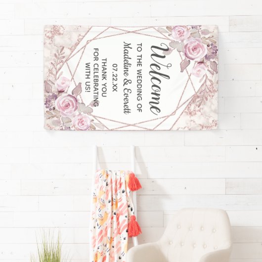 Blush-Marble Geometric Frame Wedding Willkommen Banner (Insitu)