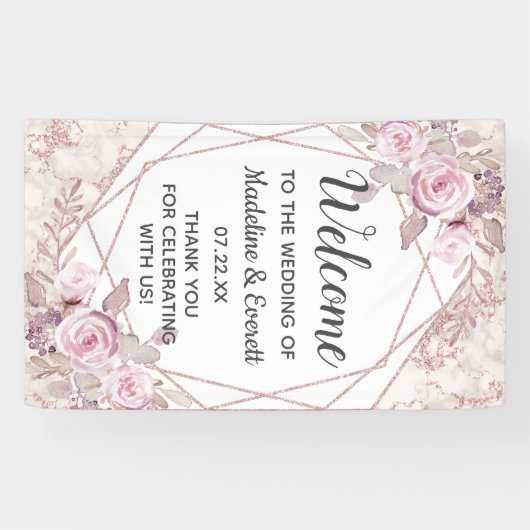 Blush-Marble Geometric Frame Wedding Willkommen Banner (Horizontal)