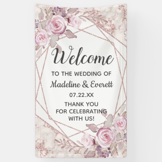 Blush-Marble Geometric Frame Wedding Willkommen Banner (Vertikal)