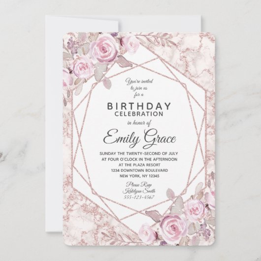 Blush Marble Geometric Geburtstagsparty Einladung (Vorderseite)