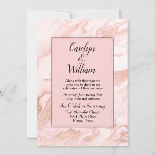 Blush Marbled Wedding Einladung (Vorderseite)