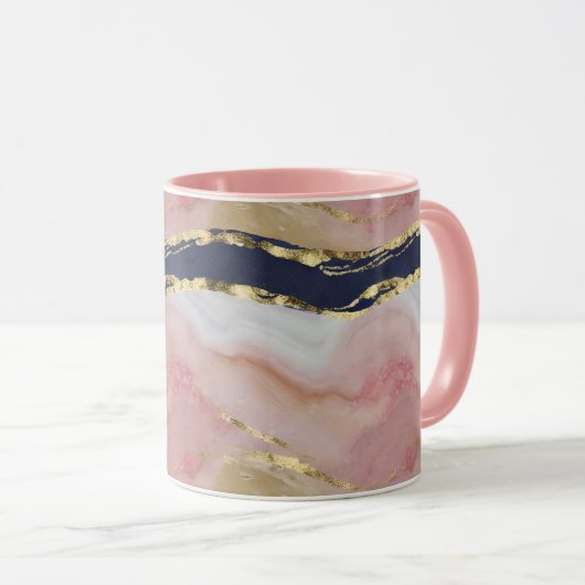 Blush, Marine, Gold Marmor Tasse (VorderseiteRechts)