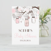Blush Mason Jars Bloral Baby Dusche Einladung (Stehend Vorderseite)