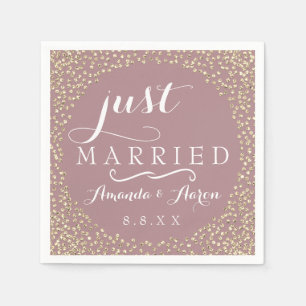 Blush Mauve Gold Confetti Wedding Just Married Serviette