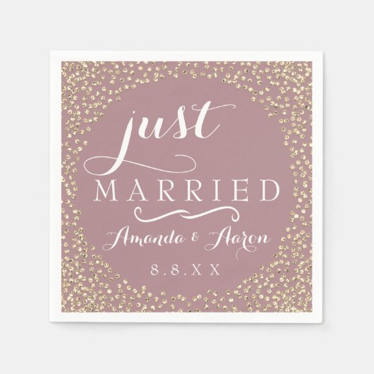 Blush Mauve Gold Confetti Wedding Just Married Serviette (Vorderseite)