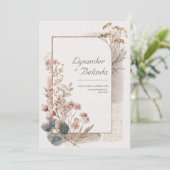 Blush Meadow Folk Art Wedding Einladung (Stehend Vorderseite)