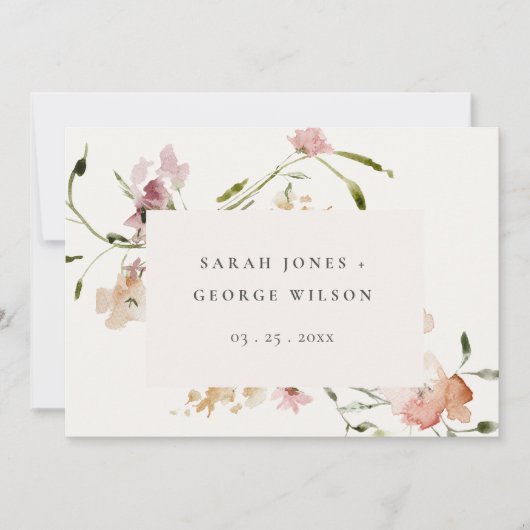 Blush Meadow Watercolor Bloral Wedding Platzkarte (Vorderseite)