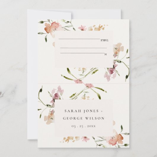 Blush Meadow Watercolor Bloral Wedding Platzkarte (Vorderseite)