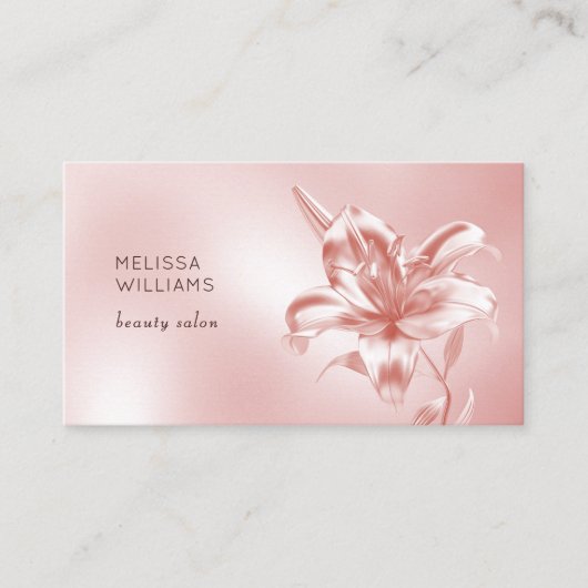 Blush Metallic 3D-Lilienblume Visitenkarte (Vorderseite)